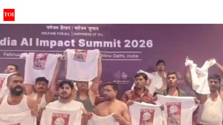 BJP says ‘topless protest’ at AI summit akin to treason, Rahul an inspiration India News