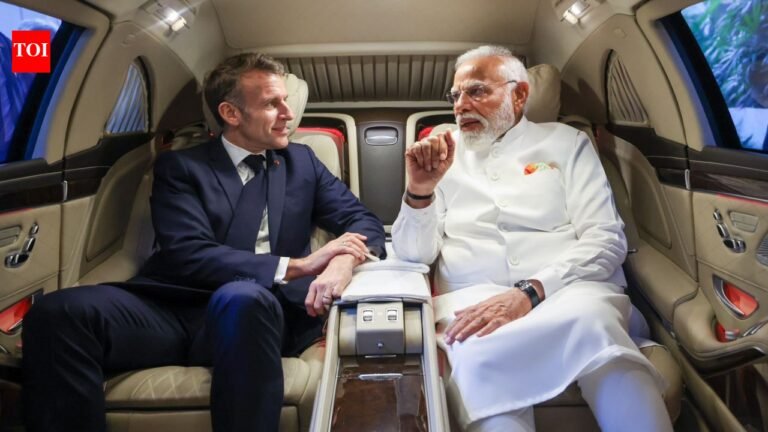 ‘Jai Ho’: PM Modi rides in car with French President Macron in Mumbai | India News