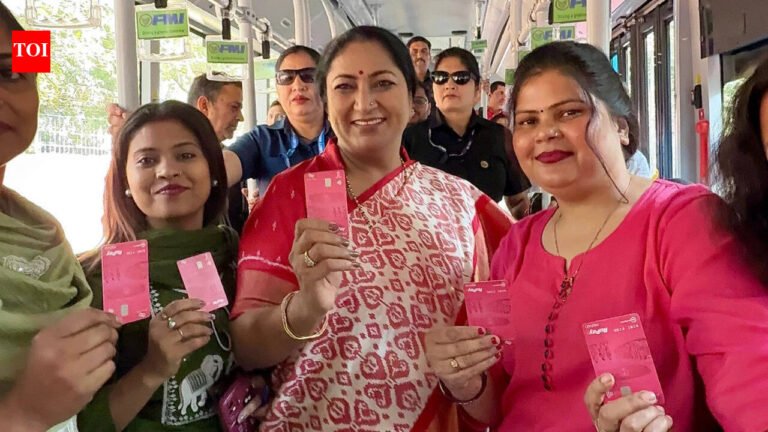 Delhi CM takes DTC bus to inspect Saheli pink smart card implementation