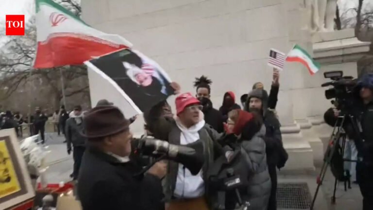 ‘Take this down’: Man attacked after tearing down Khamenei poster at New York City vigil; multiple detained — Watch Video