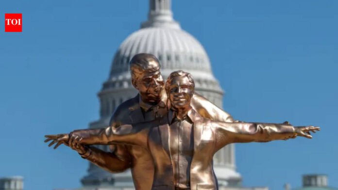 'Tragic love story': Statues of Trump and Epstein found in Washington DC, striking iconic 1997 Titanic pose

