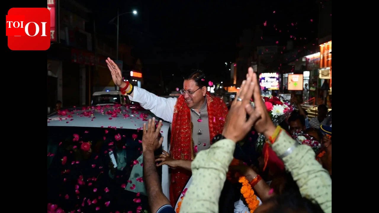 Uttarakhand Chief Minister Pushkar Dhami receives warm welcome from supporters during Katima visit
