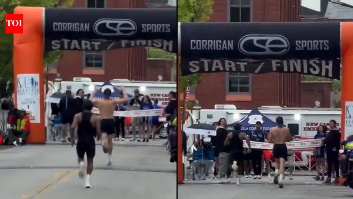 Celebrating too soon? Runner loses marathon in final seconds as rivals steal victory – WATCH