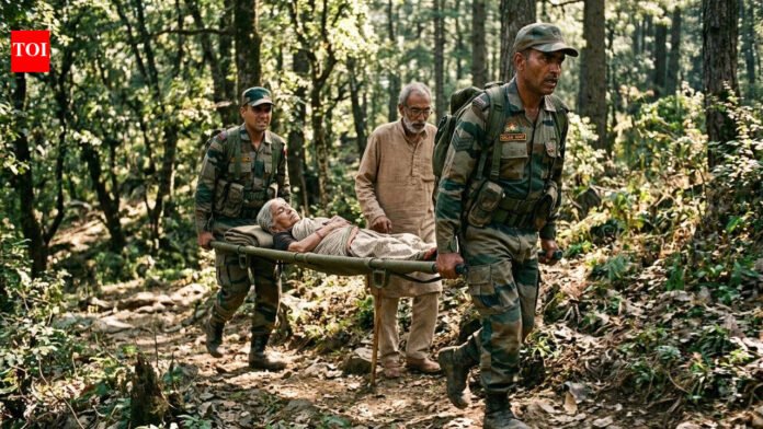 The army rescued a sick woman in a hilly village of Chill; it took 3 hours to carry a stretcher to reach the intersection


