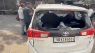 Watch: Asansol's Bengal BJP Agni Mitra Paul's car pelted with stones, rear window shattered; lodges complaint

