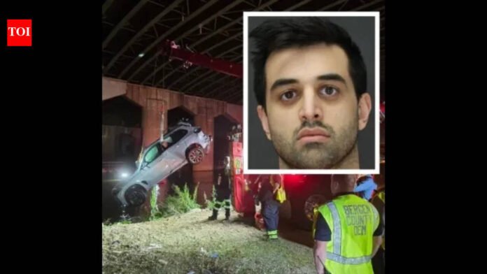 A large-scale car accident occurred in New Jersey, and the BMW was pushed into the river; the Indian driver was arrested after fleeing the scene on foot

