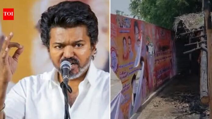 Before the announcement of the Tamil Nadu election results, the TVK party office was set on fire by gangsters near Srirangam

