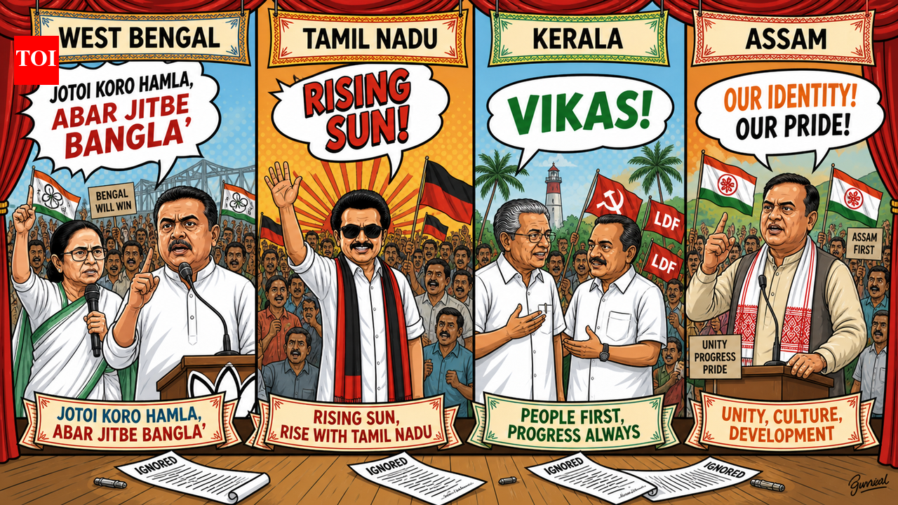 Ode to power: How slogans set the tone for elections in Bengal, Tamil Nadu, Kerala, Assam
