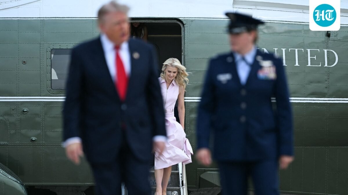 Natalie Harp, aide to US President Donald Trump, steps off Marine One as President Trump walks to board Air Force One at Joint Base Andrews, Maryland, on July 27, 2026. Trump is traveling to Milford, Michigan to deliver remarks at General Motors’ vehicle testing site Milford Proving Ground. (AFP FILE)