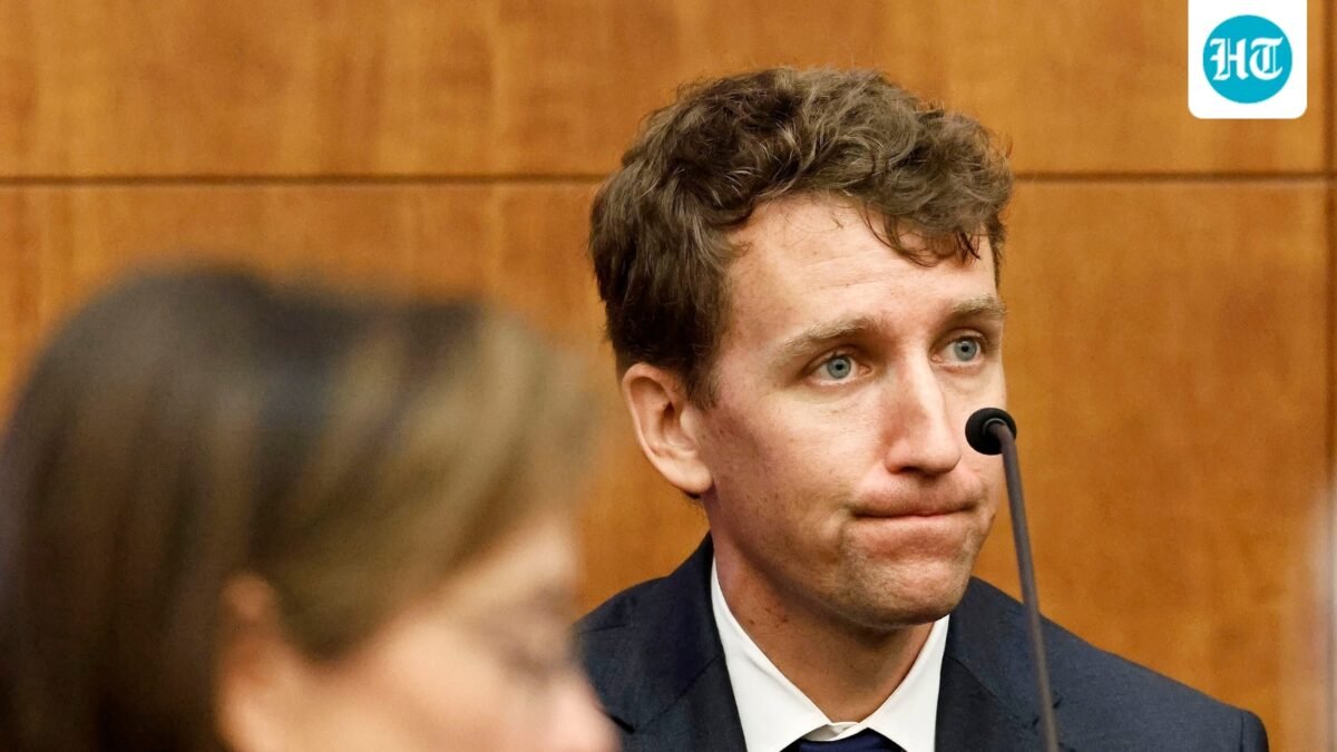 Patrick Clancy testifies for the prosecution against his ex-wife, Lindsay Clancy, at Plymouth Superior Court in Plymouth, Massachusetts ((Greg Derr/The Patriot Ledger via AP, Pool)
