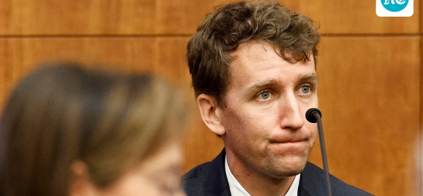 Patrick Clancy testifies for the prosecution against his ex-wife, Lindsay Clancy, at Plymouth Superior Court in Plymouth, Massachusetts ((Greg Derr/The Patriot Ledger via AP, Pool)