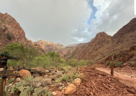 Phantom Ranch evacuees described a frightening Grand Canyon flash flood, while visitors shared relief, sadness and concern after seeing the damage.. (Parth Desai via AP) (AP)