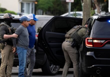 ICE agents detain two individuals outside a home in Danbury, Connecticut on August 27. (Representational) (REUTERS)
