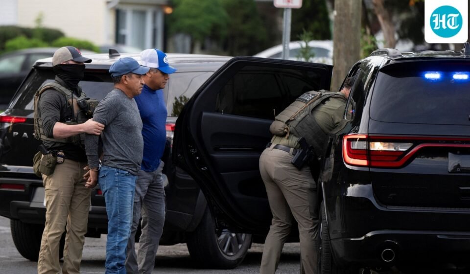ICE agents detain two individuals outside a home in Danbury, Connecticut on August 27. (Representational) (REUTERS)