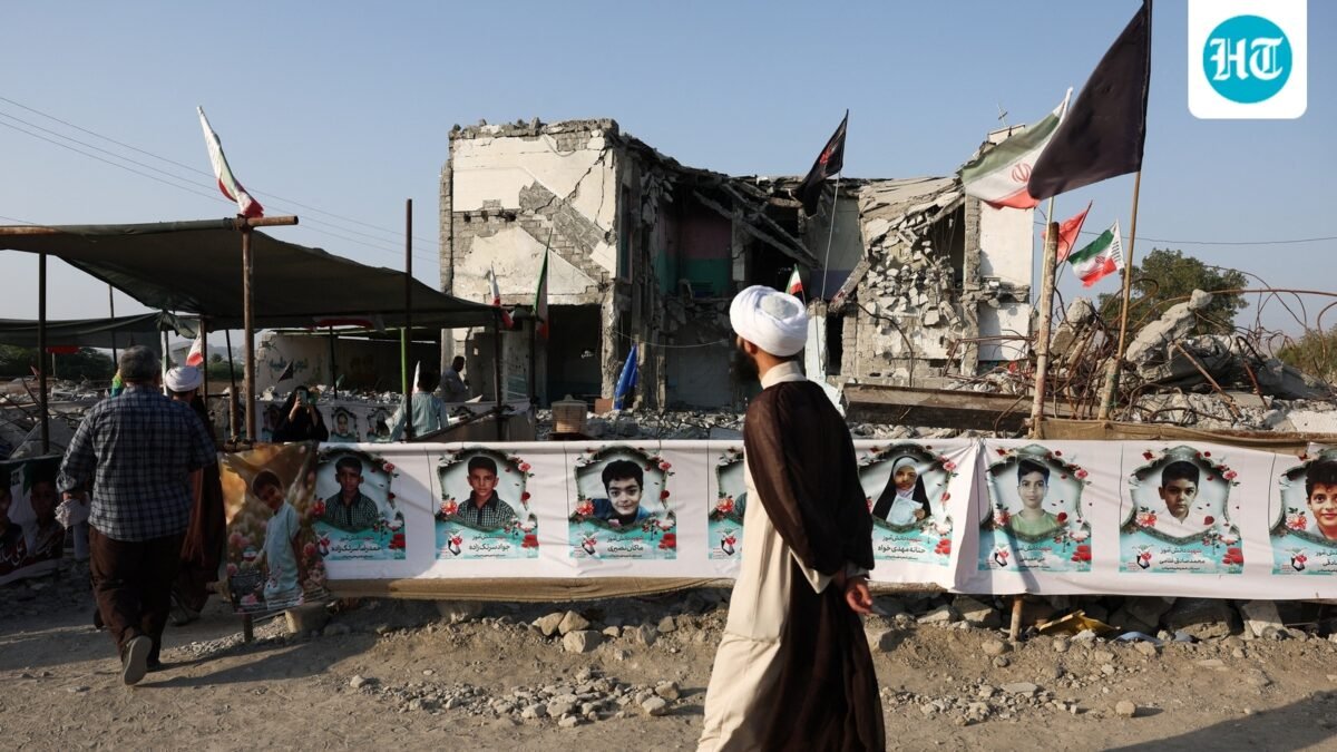 People visit Minab school, which was damaged in a strike on February 28, when US and Israel launched air attacks against Iran. (WANA via Reuters)