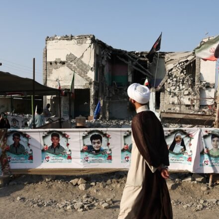 People visit Minab school, which was damaged in a strike on February 28, when US and Israel launched air attacks against Iran. (WANA via Reuters)