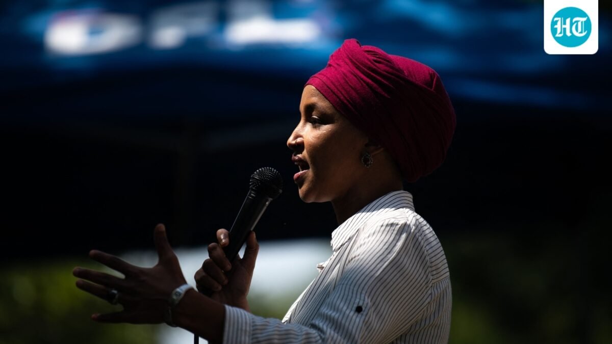Ilhan Omar speaks during a get out the vote event with Democratic Senate candidate, Minnesota Lt. Gov. Peggy Flanagan, at Cedar Field Park on August 8. (Getty Images via AFP)
