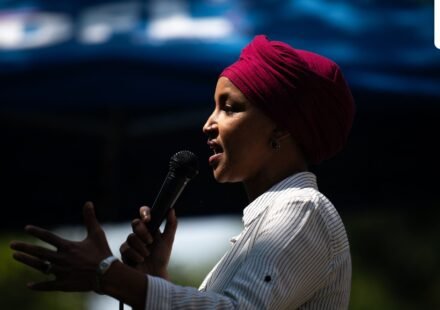 Ilhan Omar speaks during a get out the vote event with Democratic Senate candidate, Minnesota Lt. Gov. Peggy Flanagan, at Cedar Field Park on August 8. (Getty Images via AFP)