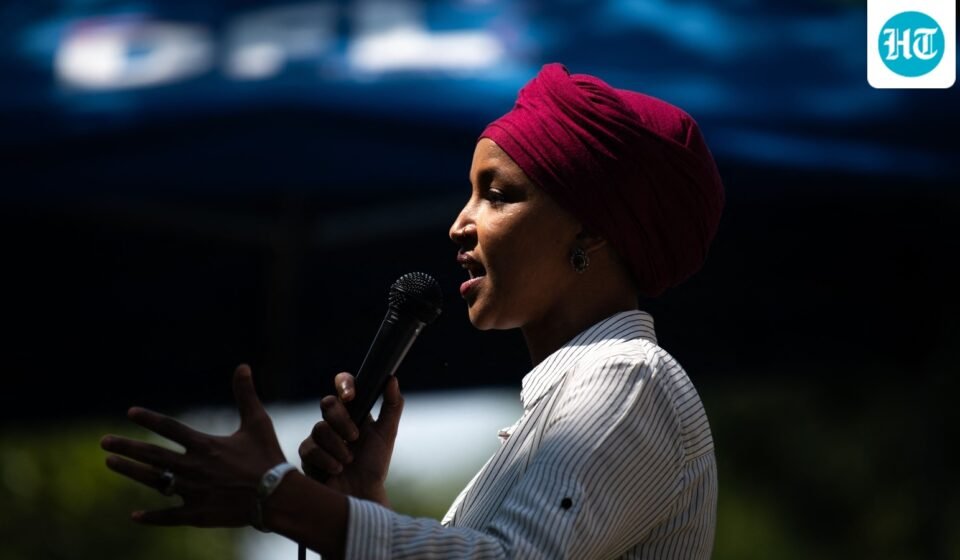 Ilhan Omar speaks during a get out the vote event with Democratic Senate candidate, Minnesota Lt. Gov. Peggy Flanagan, at Cedar Field Park on August 8. (Getty Images via AFP)