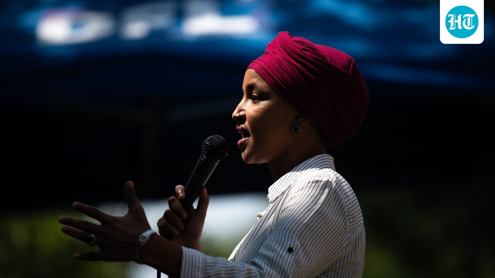 Ilhan Omar speaks during a get out the vote event with Democratic Senate candidate, Minnesota Lt. Gov. Peggy Flanagan, at Cedar Field Park on August 8. (Getty Images via AFP)