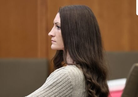 Lindsay Clancy listens to the testimony of Dr. Gregory Saathoff during her murder trial in Plymouth Superior Court on Wednesday, Aug. 26, 2026 in Plymouth, Mass.  (Greg Derr/The Patriot Ledger via AP, Pool) (Greg Derr /Pool The Patriot Ledg)