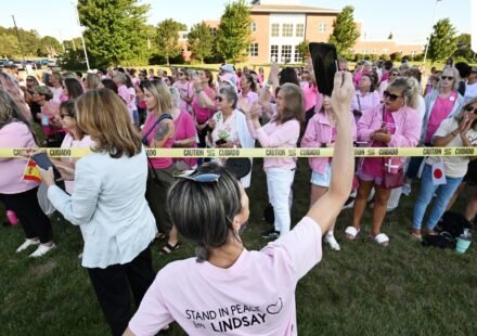 Demonstration in support of Lindsay Clancy outside Plymouth Superior Court, Massachusetts. (AP Photo/Josh Reynolds)