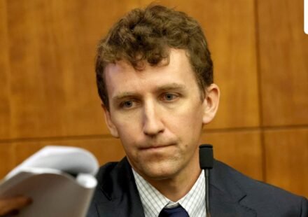 Patrick Clancy, the father of Cora, Dawson and Callan Clancy, looks on from the stand during Lindsay Clancy's murder trial at Plymouth Superior Court, in Plymouth, Massachusetts. (REUTERS)