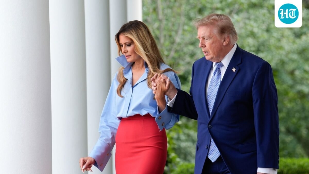 US First Lady Melania Trump, left, and US President Donald Trump arrive for a Fostering the Future event in the Rose Garden of the White House in Washington, DC, US. (Bloomberg)
