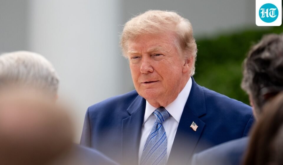 US President Donald Trump arrives for a Fostering the Future event in the Rose Garden of the White House in Washington, DC. (Bloomberg)