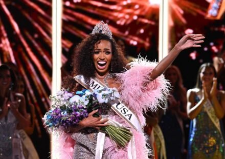 Miss Virginia USA 2026 Justus Kelley is crowned Miss USA 2026 onstage during the 2026 Miss USA Final Competition & Coronation at Adrienne Arsht Center for the Performing Arts on August 27, 2026 in Miami, Florida. (Getty Images via AFP)