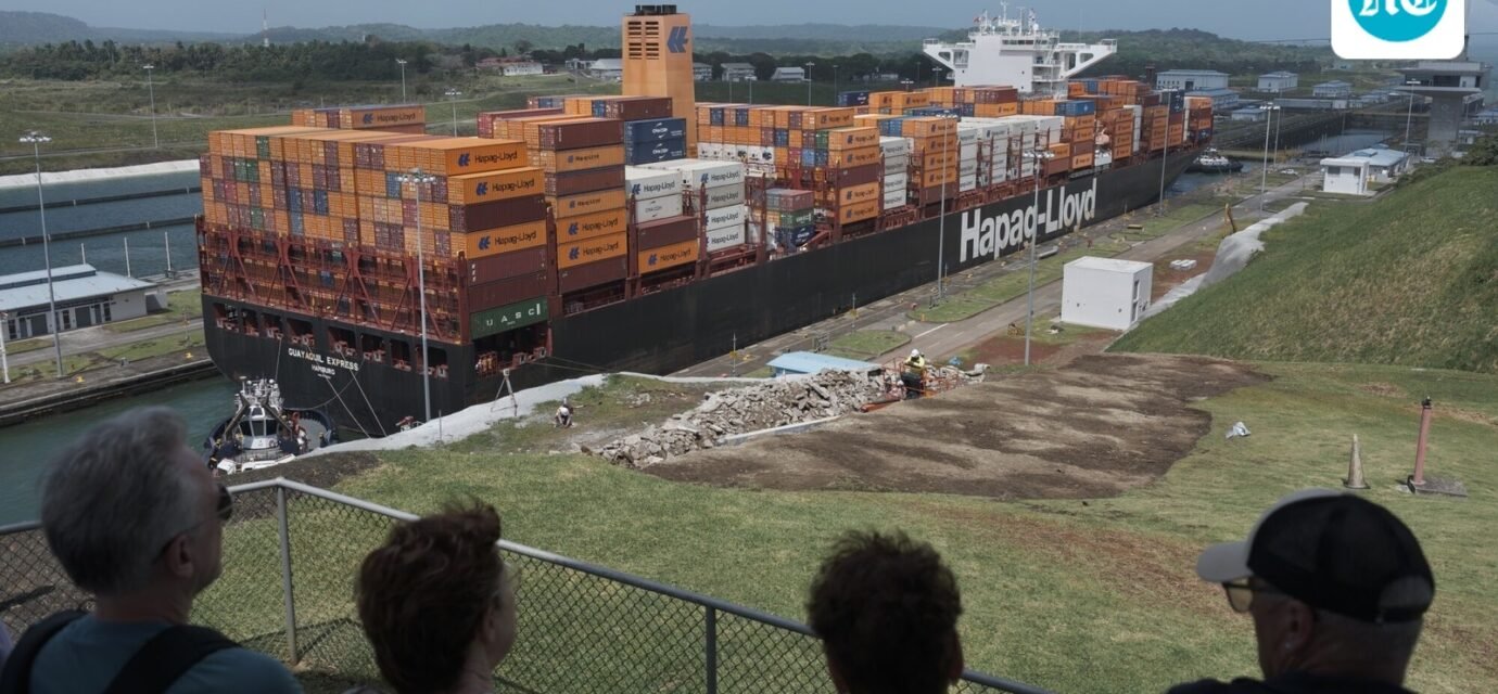 A container ship navigates the Agua Clara locks of the Panama Canal. (Bloomberg)