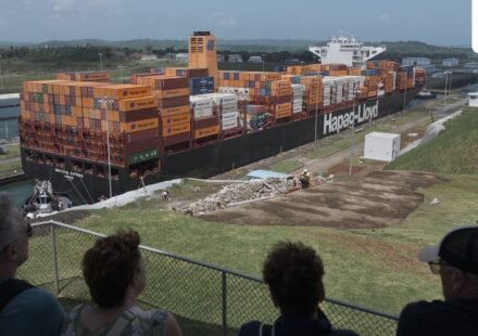 A container ship navigates the Agua Clara locks of the Panama Canal. (Bloomberg)