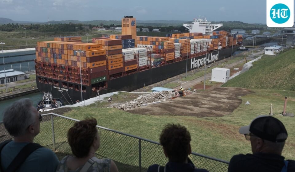 A container ship navigates the Agua Clara locks of the Panama Canal. (Bloomberg)