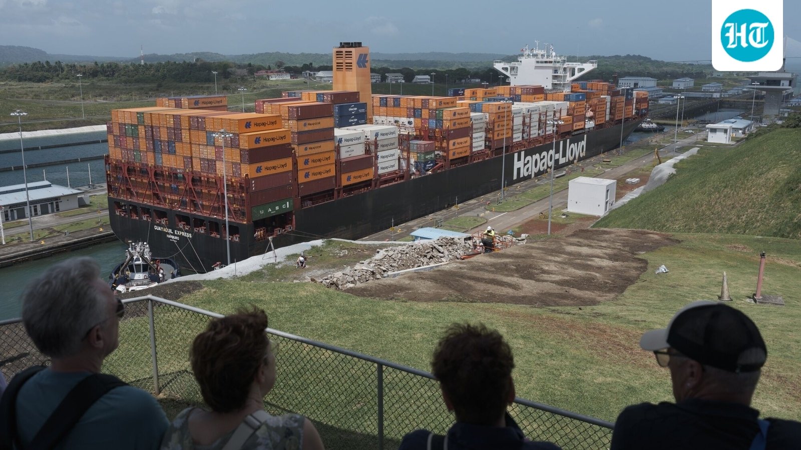 A container ship navigates the Agua Clara locks of the Panama Canal. (Bloomberg)
