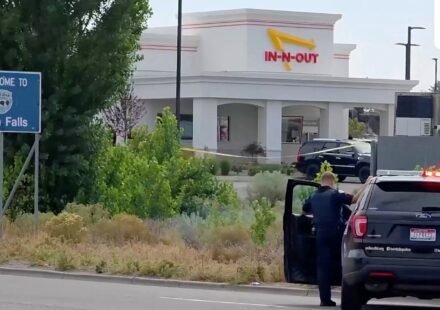 An emergency responder at the site of a fatal shooting incident in Twin Falls, Idaho. (via REUTERS)
