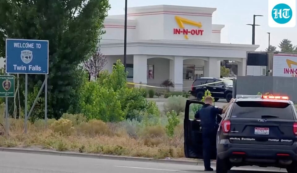An emergency responder at the site of a fatal shooting incident in Twin Falls, Idaho. (via REUTERS)