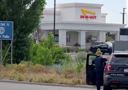An emergency responder at the site of a fatal shooting incident in Twin Falls, Idaho August 1. (via REUTERS)