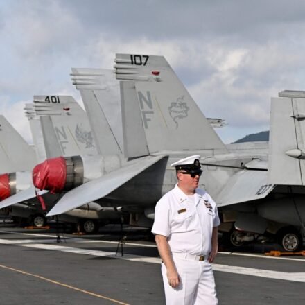 Unverified USS George Washington photos raise questions about ship conditions, while its long overhaul highlights wider US Navy maintenance pressures.. (Photo by Nhac NGUYEN / AFP) (AFP)