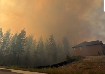 This photo provided by Spokane Fire District 9 shows the Upriver Fire burning northeast of Spokane, Wash., on Tuesday, June 16, 2026. (Robert Gray/Spokane Fire District 9 via AP) (Spokane Fire District 9 via AP)
