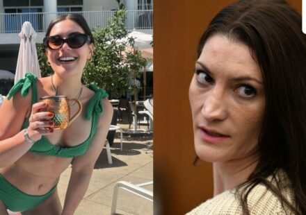 Brittany Romano has been identified as the journalist who was 'smiling and winking' at the camera during the Lindsay Clancy trial. (Instagram/itsbrittanyromano, X/@VHSDVDBLURAY4K)
