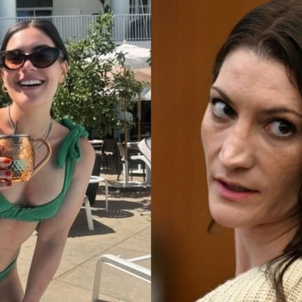 Brittany Romano has been identified as the journalist who was 'smiling and winking' at the camera during the Lindsay Clancy trial. (Instagram/itsbrittanyromano, X/@VHSDVDBLURAY4K)