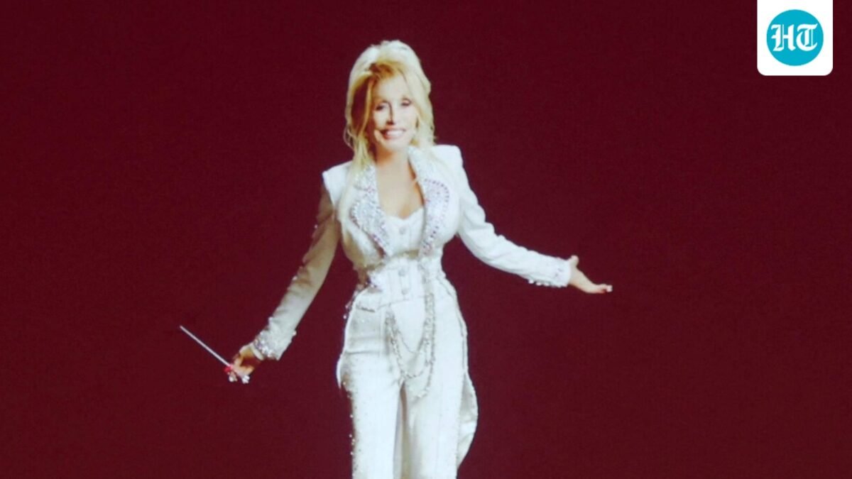 Dolly Parton is seen onscreen during "Dolly Parton's Threads: My Songs In Symphony" Premiere at Schermerhorn Symphony Center on June 16. (Getty Images via AFP)