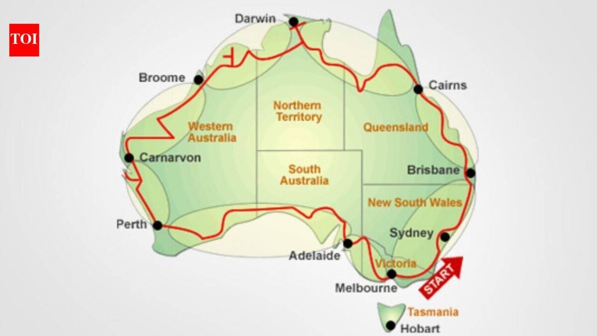 World’s longest national road in Australia is 14,500 km long and forms a giant loop around the continent, crossing deserts, rainforests and major cities