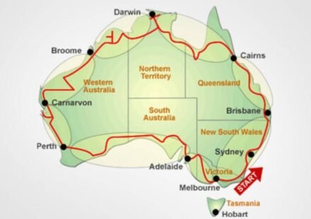 World’s longest national road in Australia is 14,500 km long and forms a giant loop around the continent, crossing deserts, rainforests and major cities