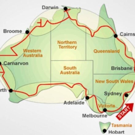 World’s longest national road in Australia is 14,500 km long and forms a giant loop around the continent, crossing deserts, rainforests and major cities