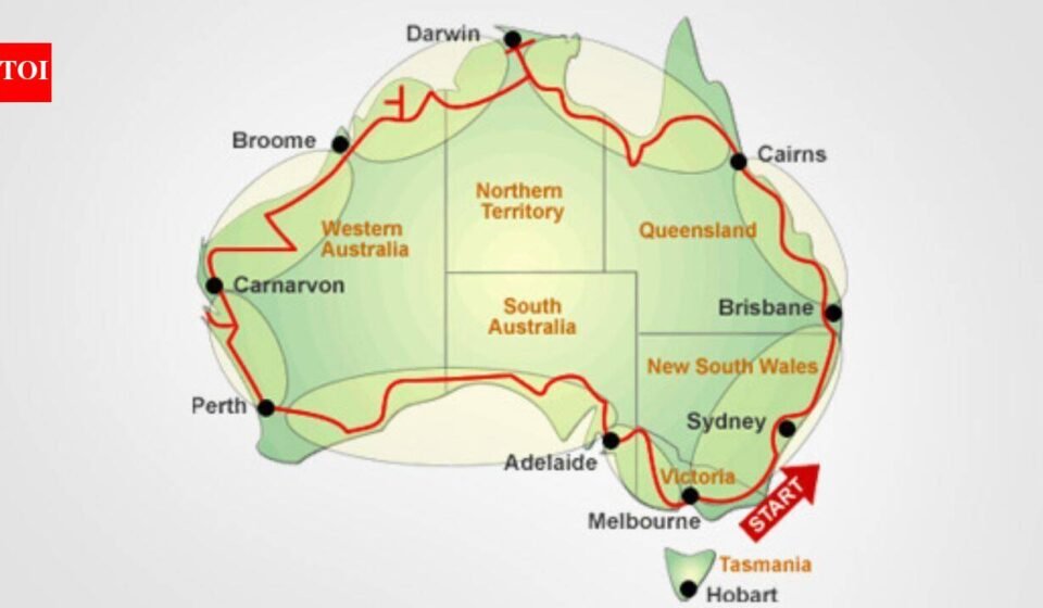 World’s longest national road in Australia is 14,500 km long and forms a giant loop around the continent, crossing deserts, rainforests and major cities