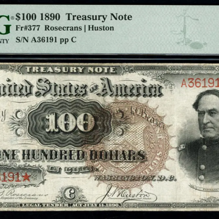 In 1890, the US printed 120,000 unusual $100 'Watermelon' notes; only about 35 are known to survive, and one is returning to auction