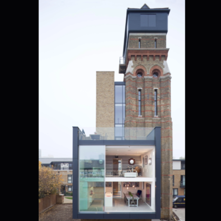 A British couple bought a derelict 85-foot, seven-storey Victorian water tower at auction; after years of painstaking work, the former asylum water supply became their family home