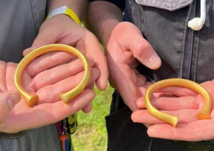 A British metal detectorist thought he'd found a bull's nose ring; it was actually a Bronze Age gold bracelet, and then two more appeared