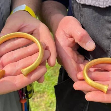 A British metal detectorist thought he'd found a bull's nose ring; it was actually a Bronze Age gold bracelet, and then two more appeared